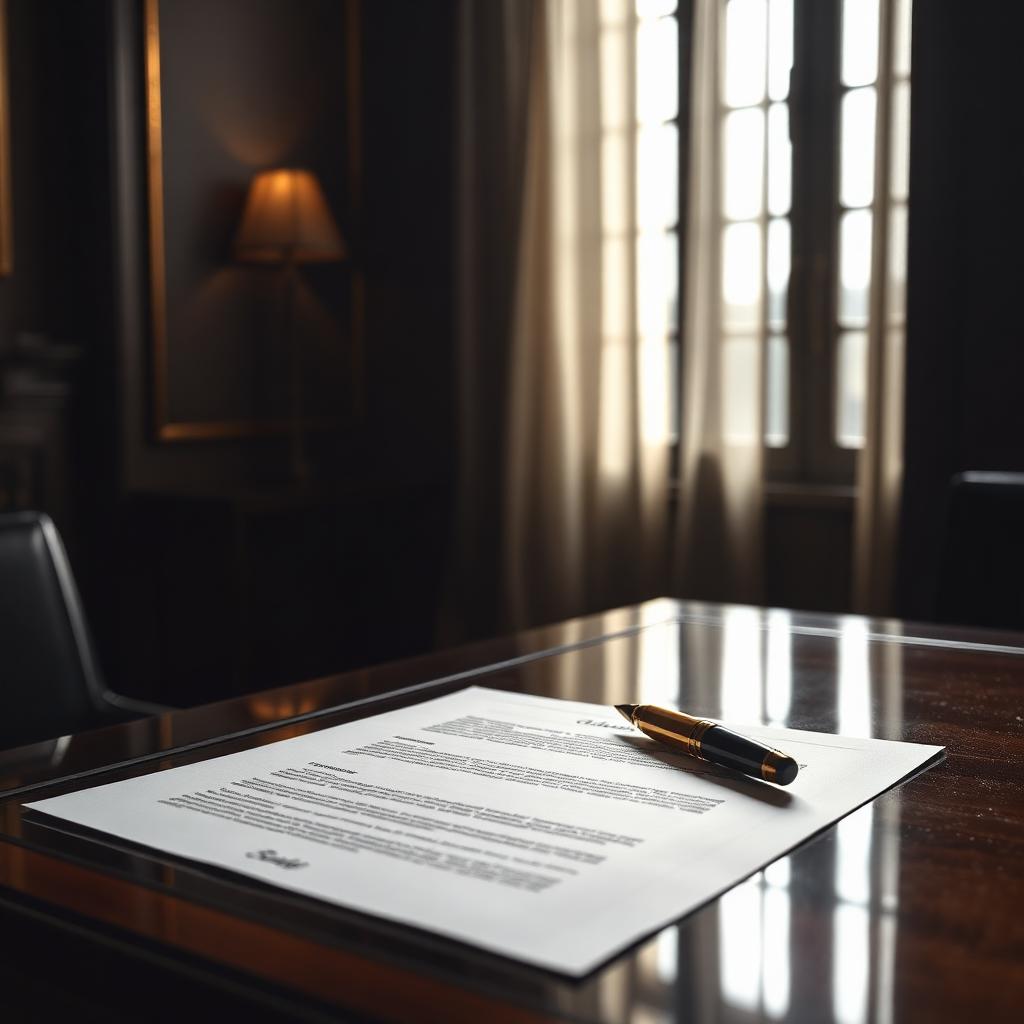 Contrato de arras sobre un escritorio de madera con pluma estilográfica